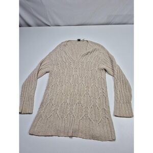 A Line Anne Klein Sweater Womens Small Beige Cable Knit Tunic V Neck Pullover